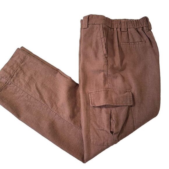 House of Harlow 1960 Chocolate Brown Linen Cargo Pants, Size 10 - Picture 1 of 13